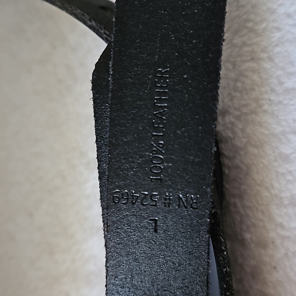 Men's Unique Black Leather Brass Buckle & Loop Closure Sz L - Picture 7 of 10